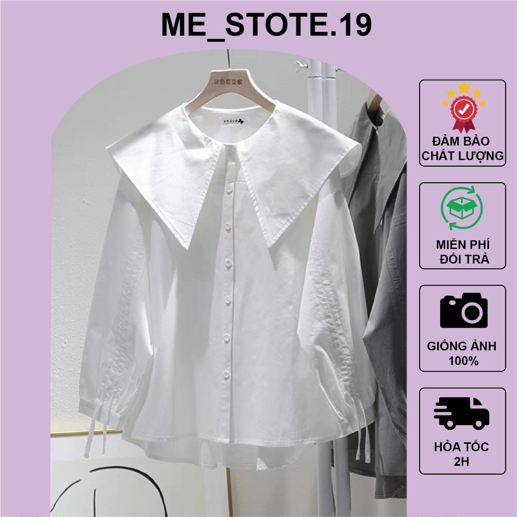 Áo sơ mi nữ tiểu thư dáng rộng lá cổ nhọn tay rút dây oversize phong ...