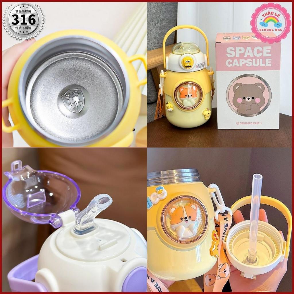 Bình giữ nhiệt cho bé đi học INOX 316 700ML bình nước trẻ em siêu dễ thương cute có dây đeo, có quà tặng kèm TL2315