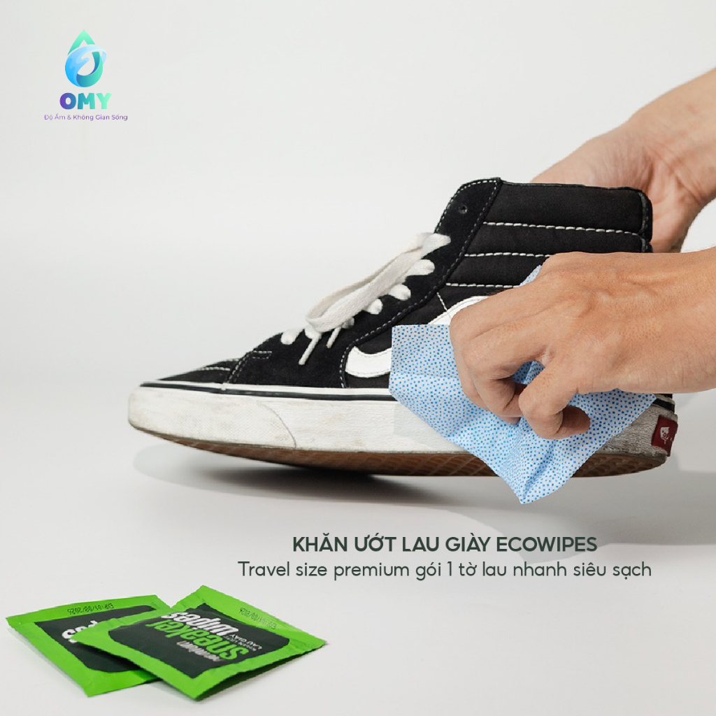 Khăn giấy ướt lau giày Ecowipes giấy vệ sinh travel size premium gói 1 tờ lau nhanh siêu sạch.
