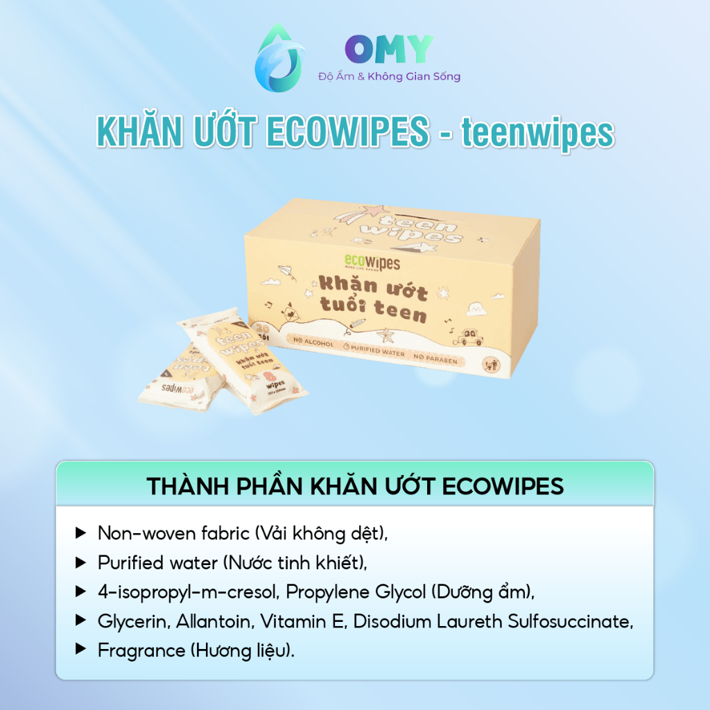 Khăn ướt, khăn giấy ướt mini EcoWipes thay giấy vệ sinh nhỏ gọn tiện dụng. Không thô ráp da, kích ứng