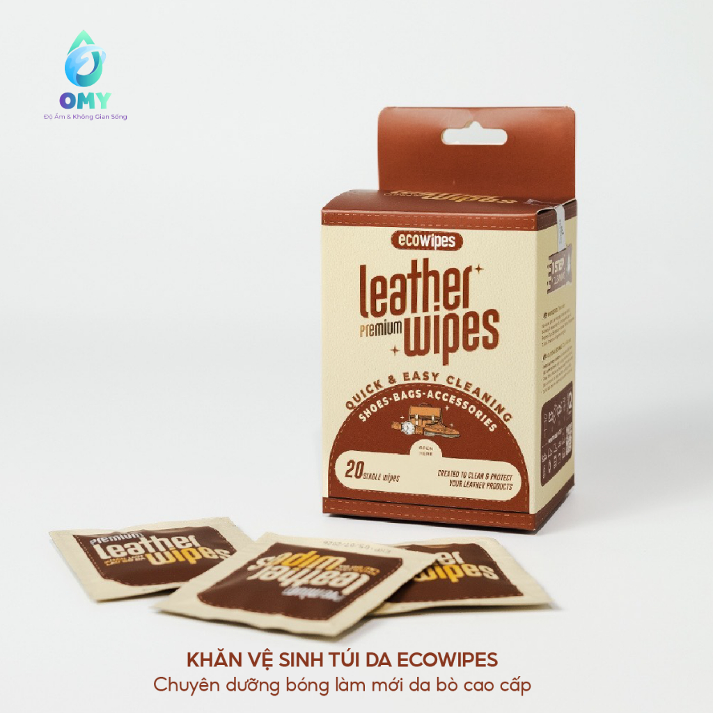Khăn ướt vệ sinh túi da EcoWipes có chứa hoạt chất diệt mốc lau siêu sạch dưỡng bóng làm mới da bò cao cấp