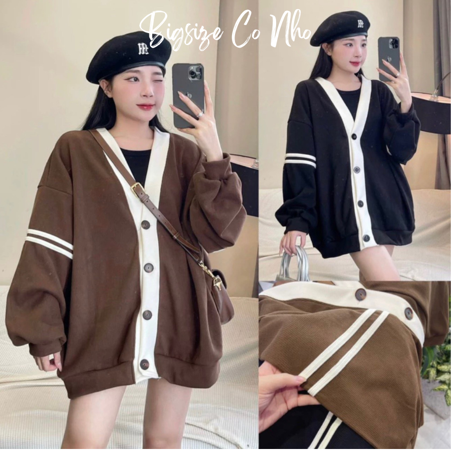 Áo Khoác Cardigan Sọc 2 Tay Phom Rộng Bigsize Nữ Vải Nỉ Mềm Mại Co Giãn Dễ Phối Đồ KHOAC7