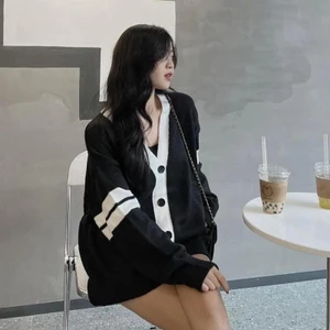 Áo Khoác Cardigan Sọc 2 Tay Phom Rộng Bigsize Nữ Vải Nỉ Mềm Mại Co Giãn Dễ Phối Đồ KHOAC7