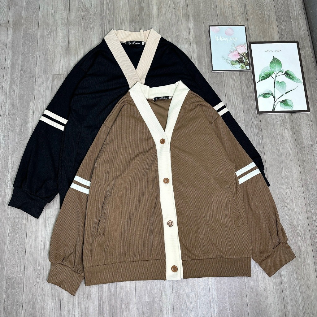 Áo Khoác Cardigan Sọc 2 Tay Phom Rộng Bigsize Nữ Vải Nỉ Mềm Mại Co Giãn Dễ Phối Đồ KHOAC7