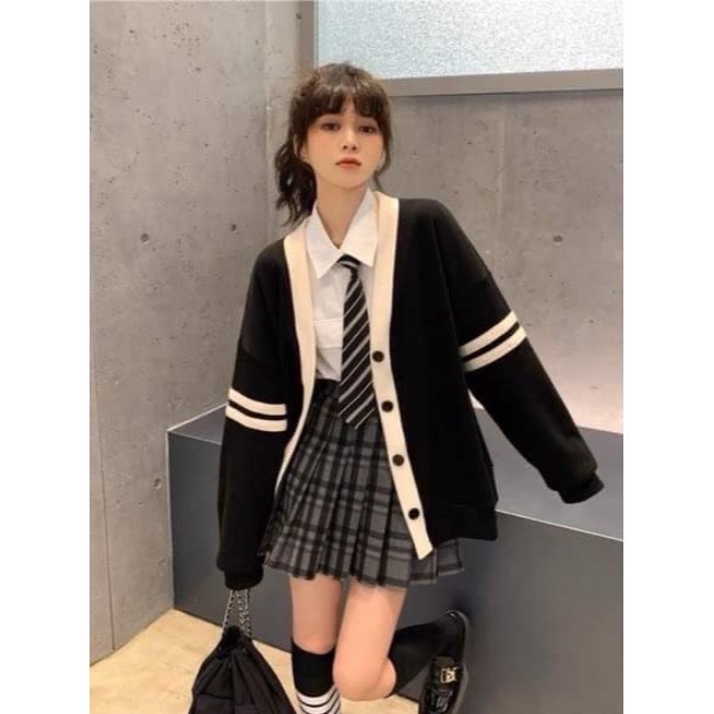 Áo Khoác Cardigan Sọc 2 Tay Phom Rộng Bigsize Nữ Vải Nỉ Mềm Mại Co Giãn Dễ Phối Đồ KHOAC7