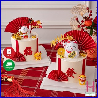 Mèo thần tài vẫy tay mini trang trí tháp bánh tài lộc,phụ kiện trang trí Tết,decor nhà cửa { H }