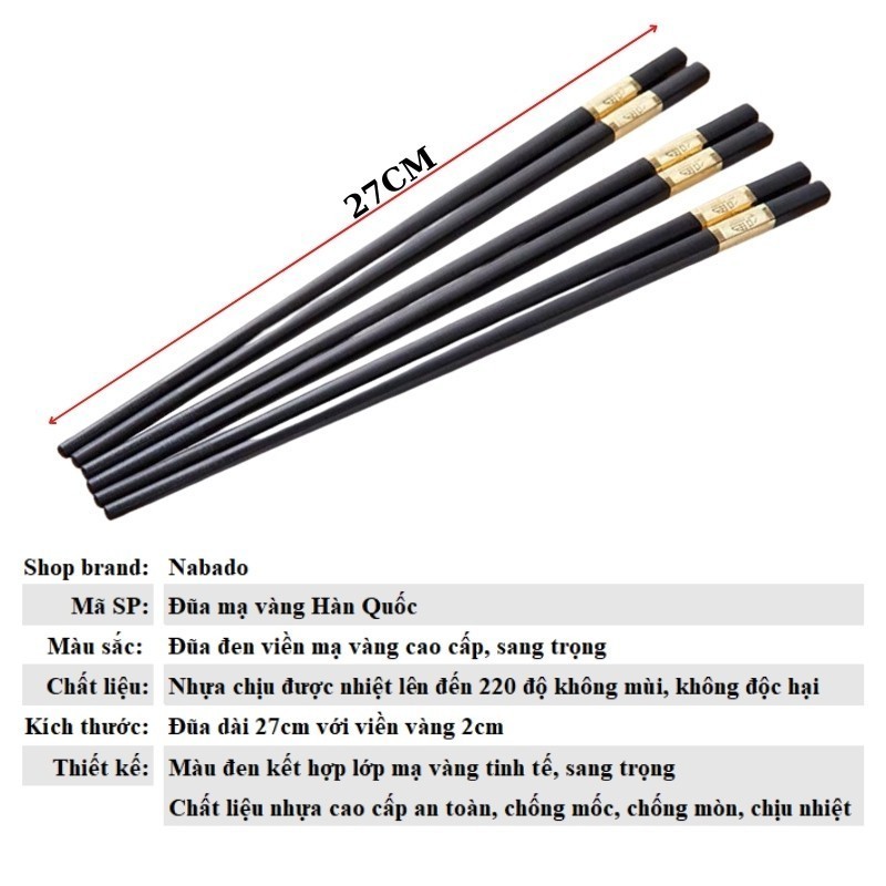 Đũa Hàn kháng khuẩn nhựa melanin cao cấp (bộ 10 đôi) ăn cơm khảm vàng hoàng gia an toàn sức khỏe tốt hơn đũa gỗ Cshome
