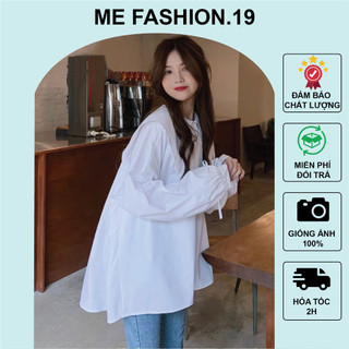 Áo sơ mi nữ tiểu thư dáng rộng lá cổ nhọn tay rút dây oversize phong cách Hàn quốc phù hợp đi học, đi chơi, đi làm - me
