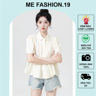 Áo sơ mi nữ ngắn tay babydoll 3 tầng cổ bẻ kiểu Hàn Quốc màu be - me fashion