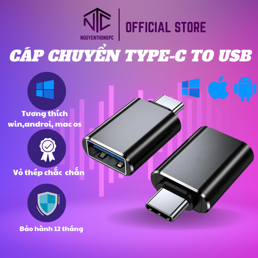 Đầu OTG Typec sang USB truyền dữ liệu cho macbook tablet điện thoại