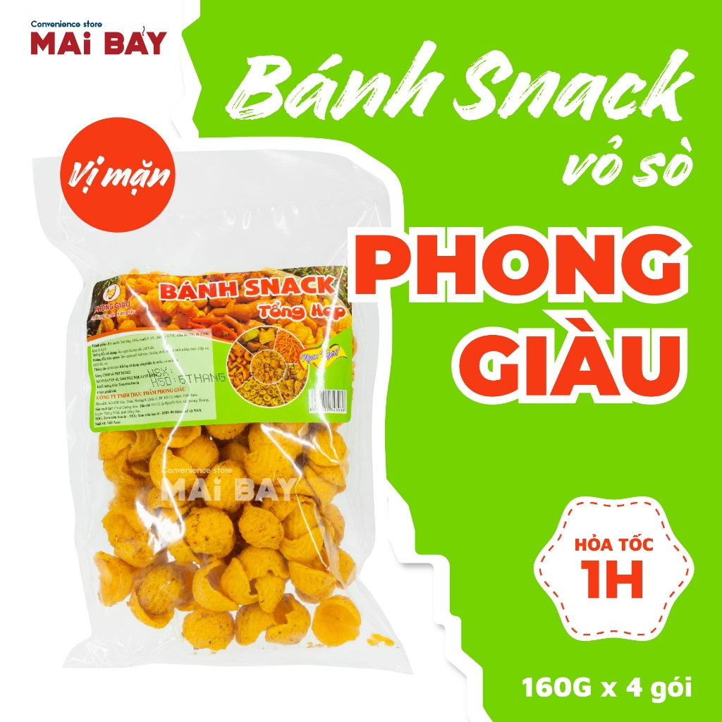 [GIAO NHANH 1H] CHÍNH HÃNG Bánh Snack Vỏ Sò Vị Mặn Phong Giàu 160g x 4 ...