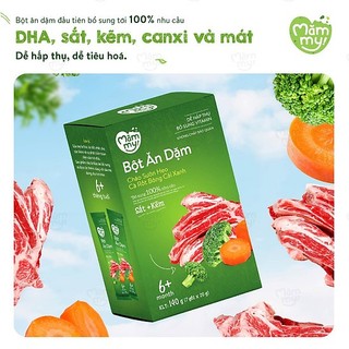 Bột ăn dặm Mămmy đầy đủ cho bé gồm bột sữa yến mạch, sữa bắp non, cháo sườn heo, gà hầm/ hộp 140g