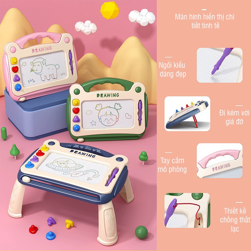 Bảng vẽ tự xóa thông minh có chân bàn, bảng từ tính tập viết, tập vẽ cho bé