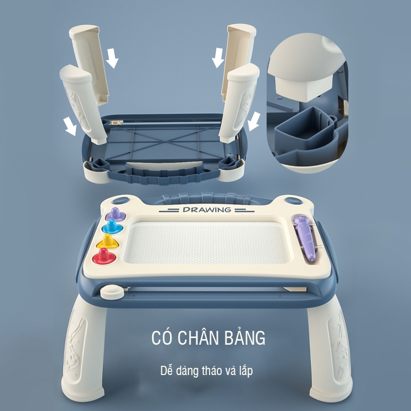 Bảng vẽ tự xóa thông minh có chân bàn, bảng từ tính tập viết, tập vẽ cho bé