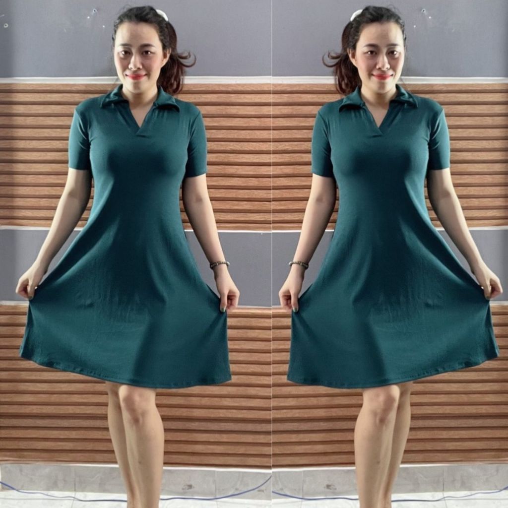 Đầm Dáng A Bigsize Nữ Thiết Kế Cổ Polo Trẻ Trung Năng Động Phù Hợp Mặc Quanh Năm 55-90KG Đâm Chữ A Cổ Trụ Sang Chảnh DA9