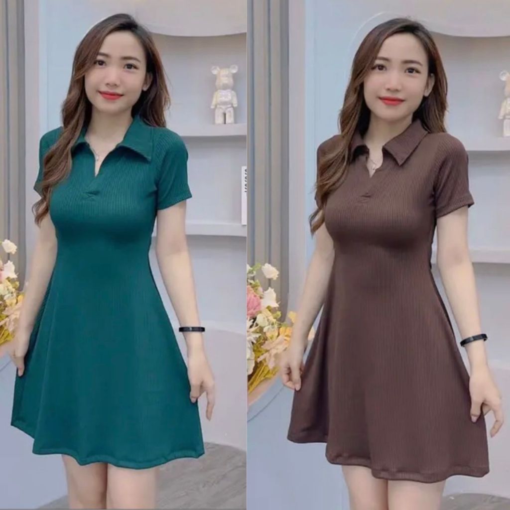 Đầm Dáng A Bigsize Nữ Thiết Kế Cổ Polo Trẻ Trung Năng Động Phù Hợp Mặc Quanh Năm 55-90KG Đâm Chữ A Cổ Trụ Sang Chảnh DA9