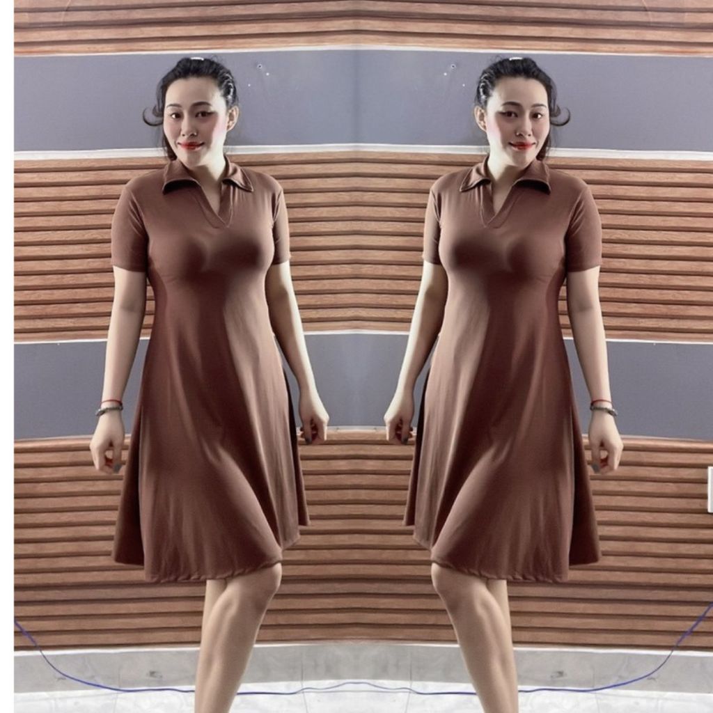Đầm Dáng A Bigsize Nữ Thiết Kế Cổ Polo Trẻ Trung Năng Động Phù Hợp Mặc Quanh Năm 55-90KG Đâm Chữ A Cổ Trụ Sang Chảnh DA9