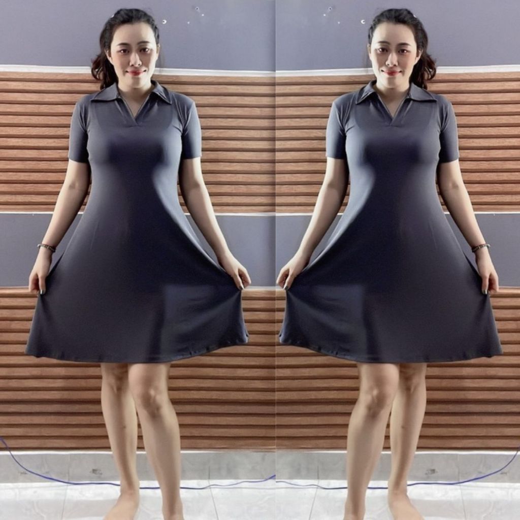 Đầm Dáng A Bigsize Nữ Thiết Kế Cổ Polo Trẻ Trung Năng Động Phù Hợp Mặc Quanh Năm 55-90KG Đâm Chữ A Cổ Trụ Sang Chảnh DA9
