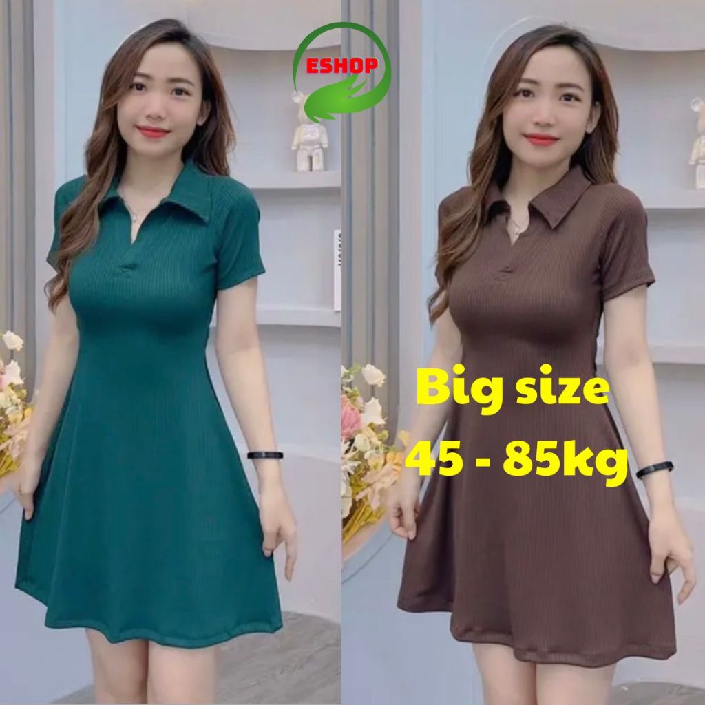 Đầm Dáng A Bigsize Nữ Thiết Kế Cổ Polo Trẻ Trung Năng Động Phù Hợp Mặc Quanh Năm 55-90KG Đâm Chữ A Cổ Trụ Sang Chảnh DA9