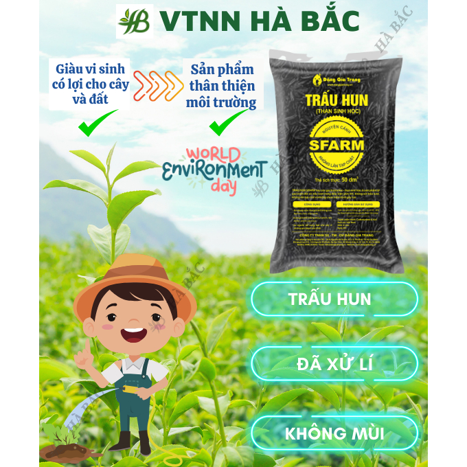 Trấu Hun SFARM 50dm3 Đặng Gia Trang - Giá Thể Trộn Đất Không Lẫn Tạp Chất