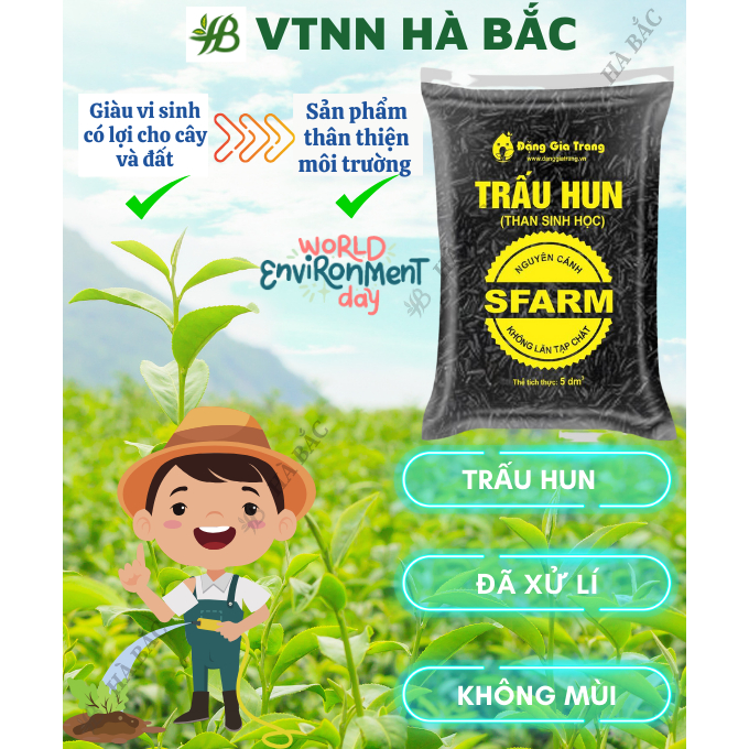 Trấu Hun SFARM 5dm3 Đặng Gia Trang - Giá Thể Trộn Đất Không Lẫn Tạp Chất