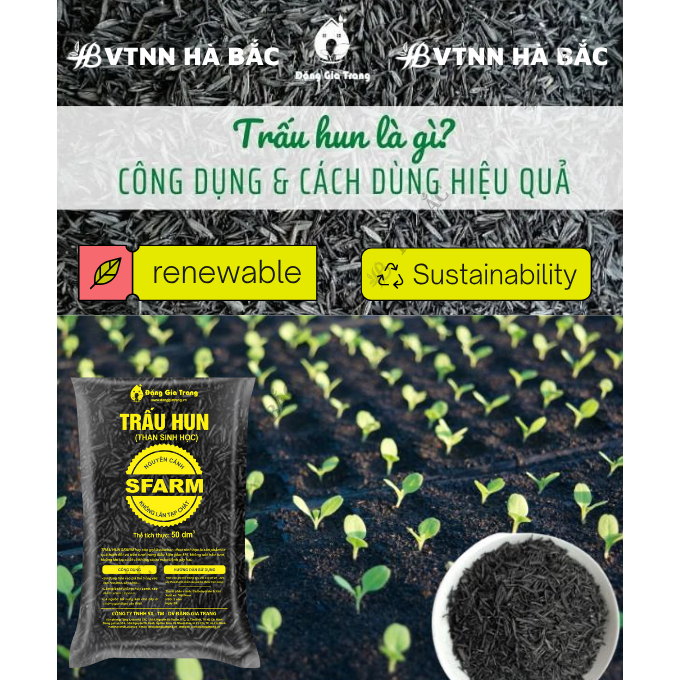 Trấu Hun SFARM 50dm3 Đặng Gia Trang - Giá Thể Trộn Đất Không Lẫn Tạp Chất