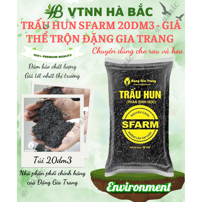 Trấu Hun SFARM 20dm3 Đặng Gia Trang - Giá Thể Trộn Đất Không Lẫn Tạp Chất