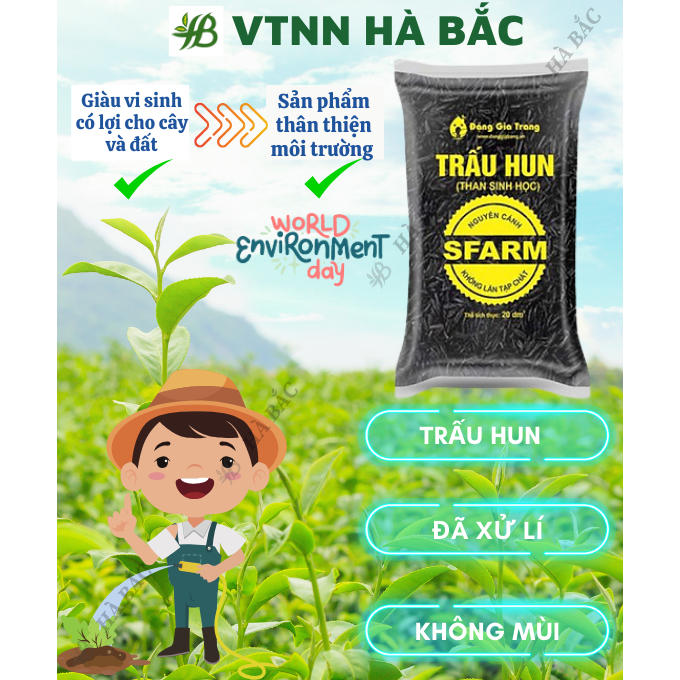 Trấu Hun SFARM 20dm3 Đặng Gia Trang - Giá Thể Trộn Đất Không Lẫn Tạp Chất