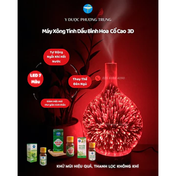COMBO Máy Xông Tinh Dầu Bình Thuỷ Tinh Cao Cấp ( Tặng Kèm Tinh dầu ) Led 7 màu - Tiết Kiệm Tinh Dầu - Thay Thế Đèn Ngủ