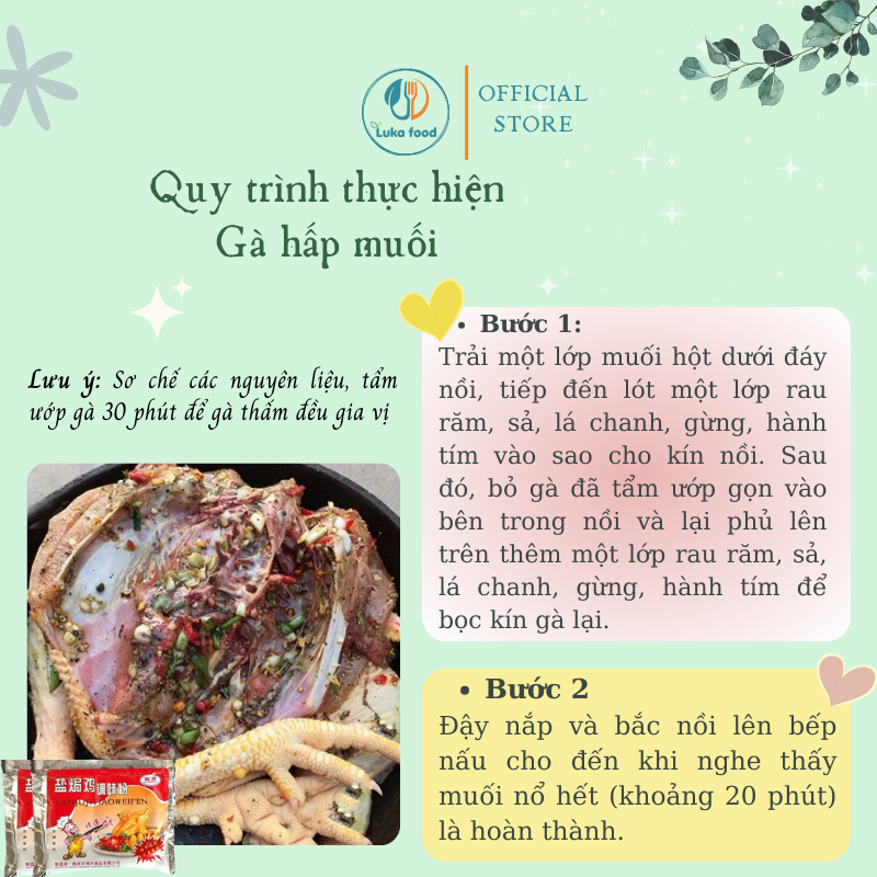 Hộp Bột Gà Hấp Muối Hoa Tiêu Quảng Đông (10 Gói x 20g) - Gia Vị Gà Ủ Muối Chuẩn Vị Da Giòn, Vàng Đẹp Luka Food