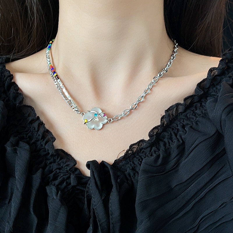 Dây chuyền thép titan không gỉ hình đám mây đá rhinestone phong cách cá tính