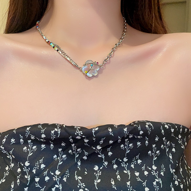 Dây chuyền thép titan không gỉ hình đám mây đá rhinestone phong cách cá tính