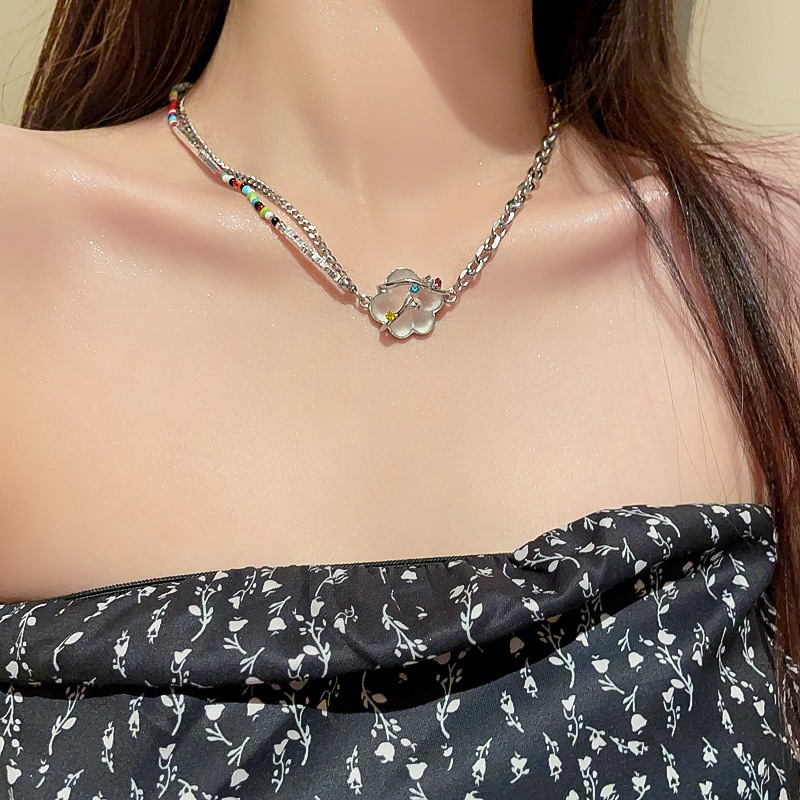 Dây chuyền thép titan không gỉ hình đám mây đá rhinestone phong cách cá tính