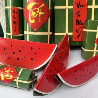 Mô hình bánh chưng,giò,bánh tét,miếng dưa hấu các size bằng hộp giấy gấp tiện lợi trang trí Tết và nhà cửa { H }