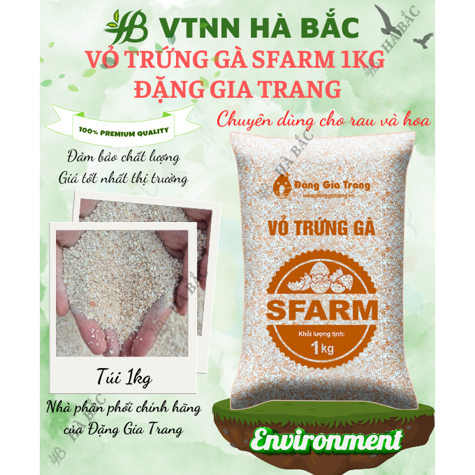 Vỏ Trứng Gà Bón Cây SFARM 1KG Đặng Gia Trang - Ngăn Ngừa Các Loại Thân Mềm (ốc sên...), Cân Bằng Độ pH Cho Cây