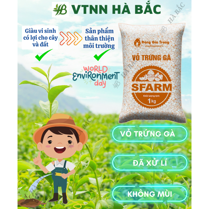 Vỏ Trứng Gà Bón Cây SFARM 1KG Đặng Gia Trang - Ngăn Ngừa Các Loại Thân Mềm (ốc sên...), Cân Bằng Độ pH Cho Cây