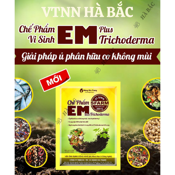 Chế Phẩm EM Plus Trichoderma SFARM Loại 200GR, Ủ Phân Hữu Cơ Không Mùi, VSV Có Lợi, Ngừa Nấm Bệnh