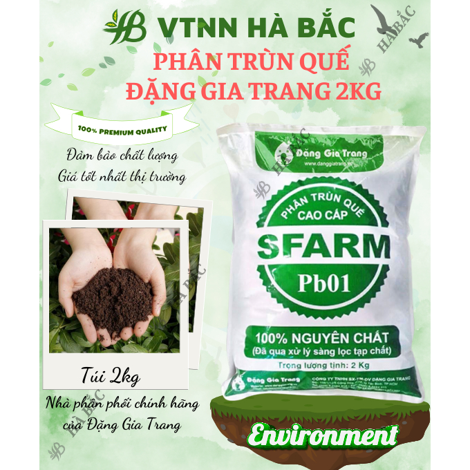 Phân Trùn Quế - Phân Bón Hữu Cơ SFARM PB01 Bọc 2KG Đặng Gia Trang - Đã Xử Lý, Dinh Dưỡng Cây Trồng