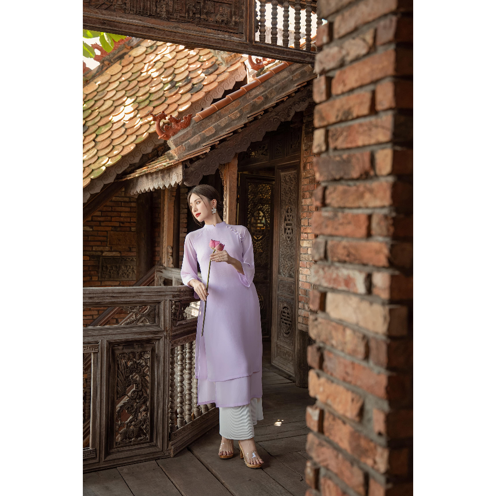 Áo Dài chuỗi ngọc The Kat House, vải voan gân không nhăn mát mẻ, sang trọng và tinh tế, đủ size (không kèm quần)