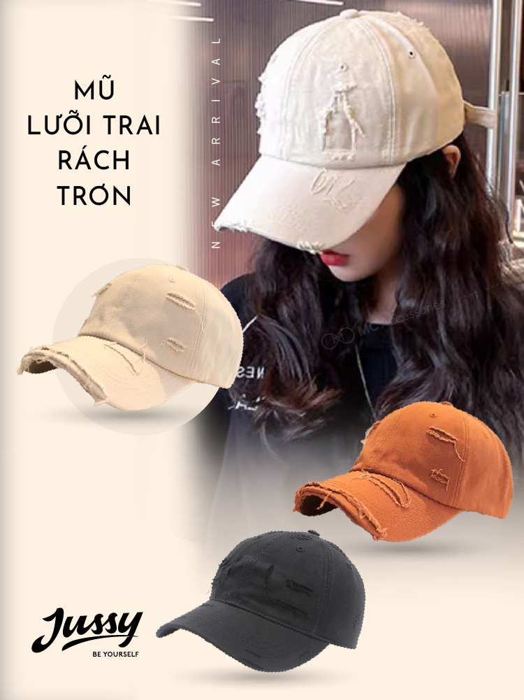 Mũ Lưỡi Trai Rách Trơn Basic Jussy Official Vải Kaki Cotton Thoáng Mát ...