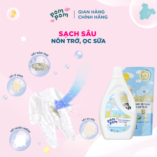 Nước Giặt Xả Pom Pom Newborn [Can 1.6L+1.2L] An toàn cho bé mới lọt lòng Sạch Sâu Nôn trớ Ọc sữa Hương Phấn NB16 NB12