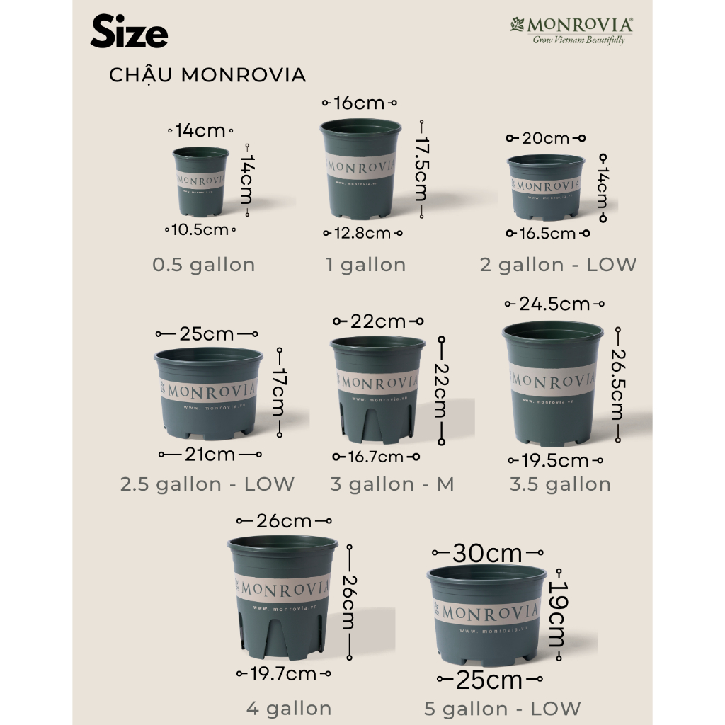 Ảnh Chậu nhựa trồng cây MONROVIA size Nhỏ trong nhà, sân vườn cho hoa hồng, cây cảnh, kiểng lá tiêu chuẩn Châu Âu 1