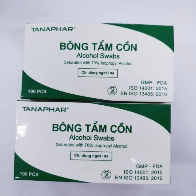 Hộp 100 miếng gạc tẩm cồn sát khuẩn, bông tẩm cồn y tế, cồn khô Alcohol Pads dùng trong y tế và làm đẹp, làm móng