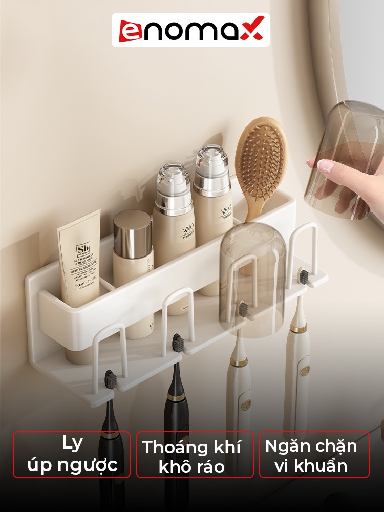 Ảnh Giá đựng bàn chải đánh răng Enomax đa năng dán tường, chất liệu nhôm hàng không cao cấp, bảo hành 10 năm (Eno - 0103) 2