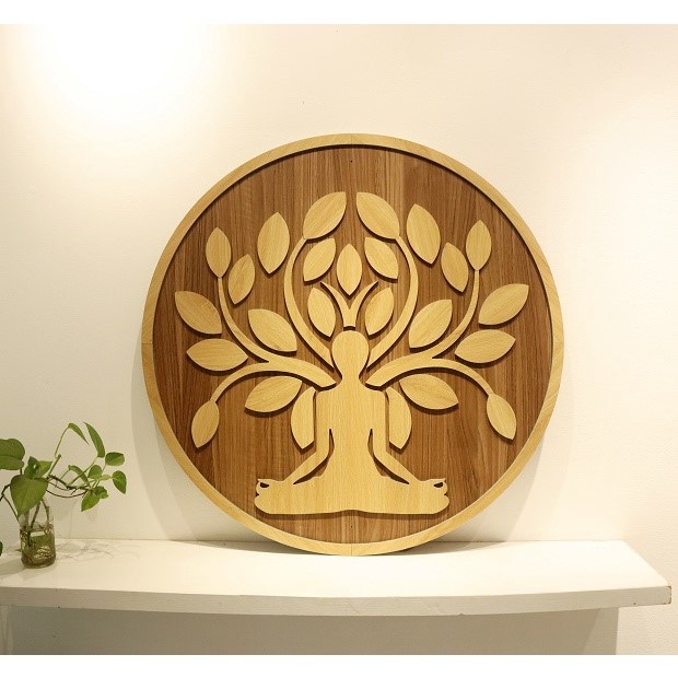 Tranh Gỗ Tròn - Tranh Phòng Tập Yoga - Trang Trí Treo Tường Decor Mọi Không Gian, tranh gỗ madala