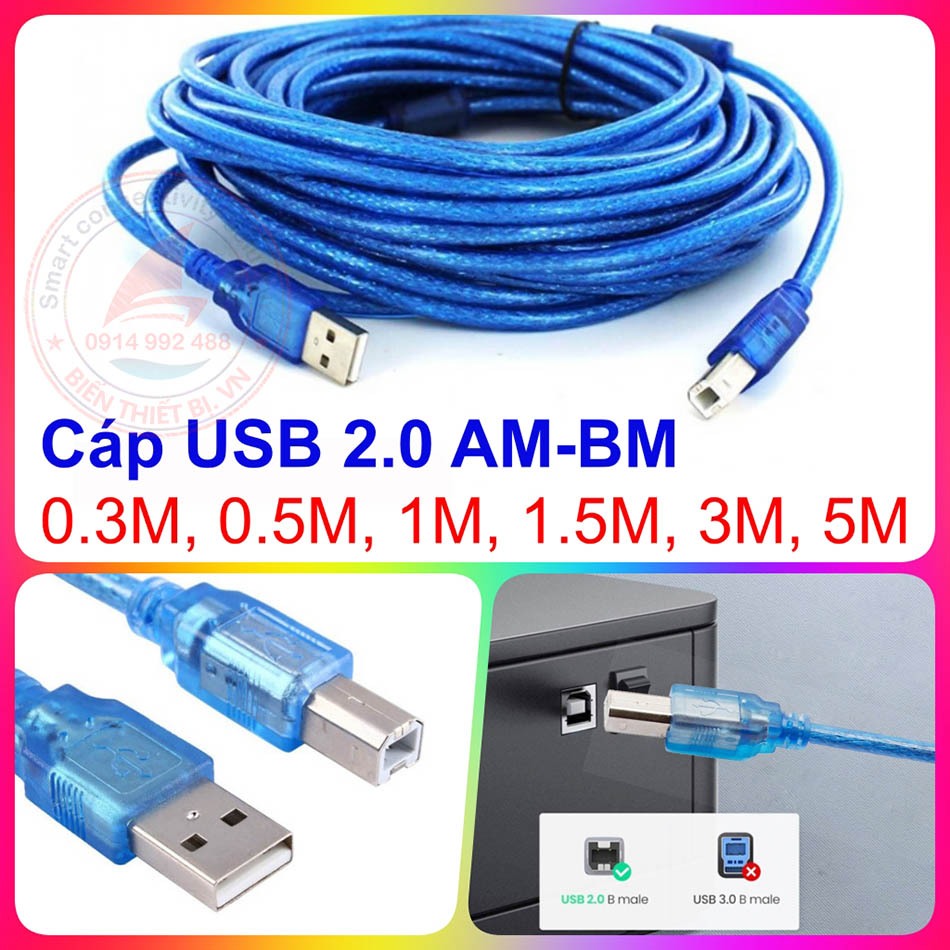 Cáp USB 2.0 AM-BM 30cm 50cm 1m 1.5m 3m 5m Nối máy tính Laptop với Type ...