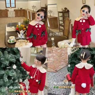Quần áo trẻ em, Set nhung đỏ túi nơ đen mặc Tết - Noel siêu xinh cho bé 9-21kg S271 | Tiểu Yến KID