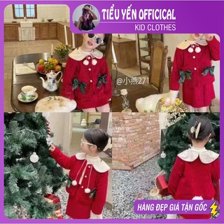 Quần áo trẻ em, Set nhung đỏ túi nơ đen mặc Tết - Noel siêu xinh cho bé 9-21kg S271 | Tiểu Yến KID