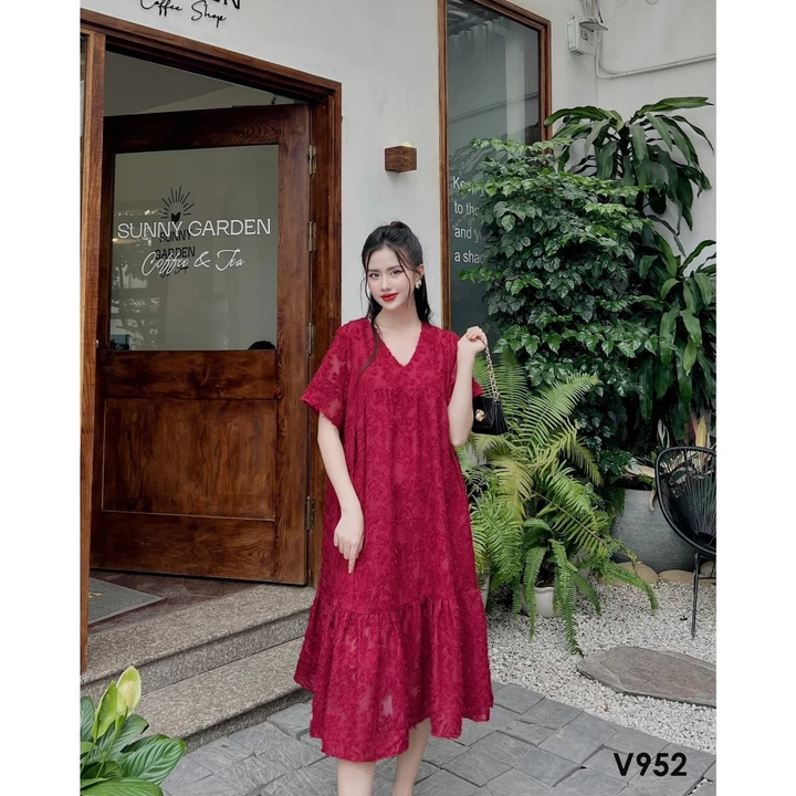 Đầm babydoll dáng suông, đầm bầu babydoll suông thiết kế cổ V dài Quá Gối Có Bigsize mặc đi làm đi tiệc thoải mái