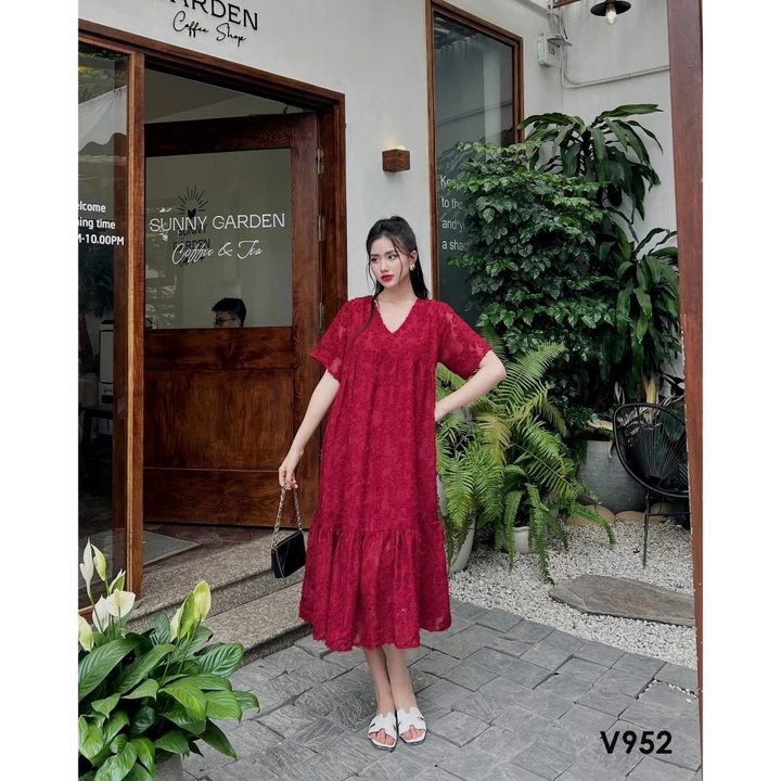 Đầm babydoll dáng suông, đầm bầu babydoll suông thiết kế cổ V dài Quá Gối Có Bigsize mặc đi làm đi tiệc thoải mái